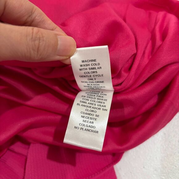 LONDON TIMES NWT Hot Pink Midi Faux Wrap Dress Plus Size 16W Ruffles Long Sleeve - Picture 11 of 11